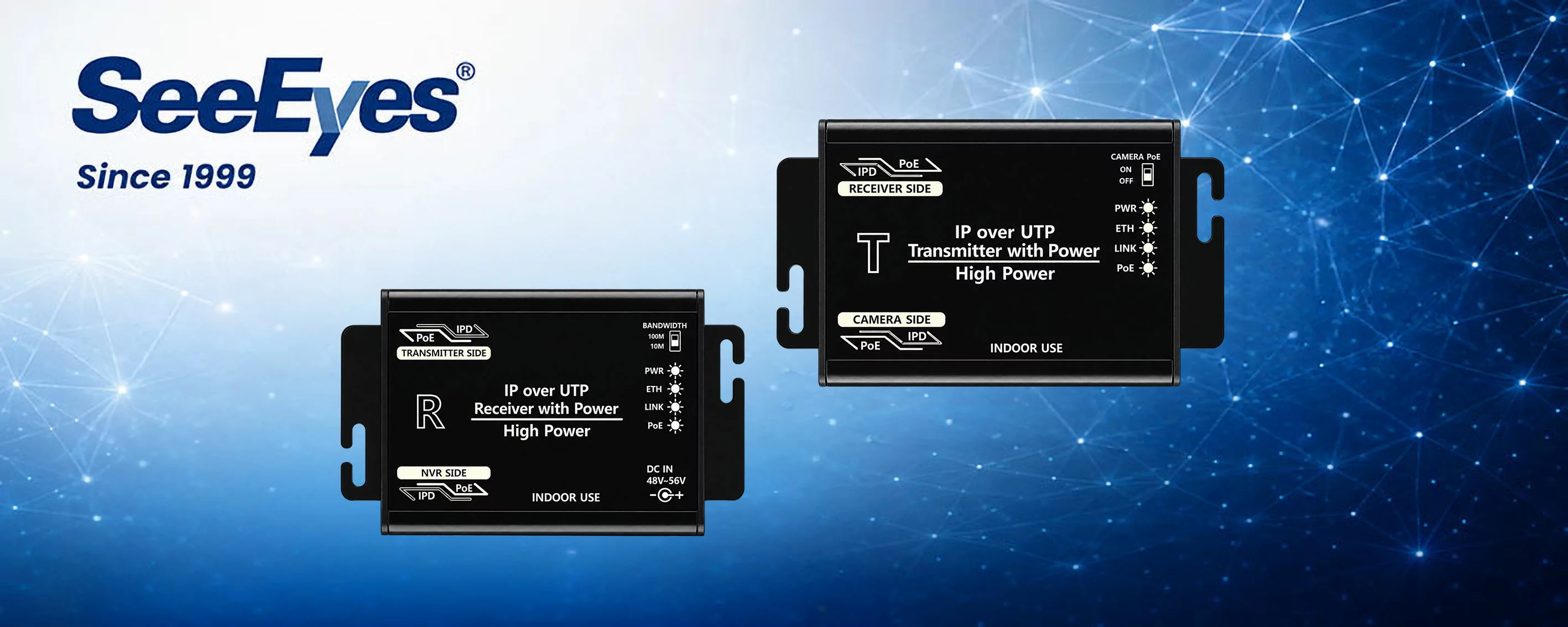SeeEyes SC-IPU601 mit Transmitter und Receiver für Ethernet- und High-PoE-Übertragung über große Entfernungen