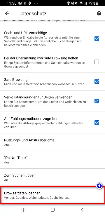 Android Browserdaten löschen
