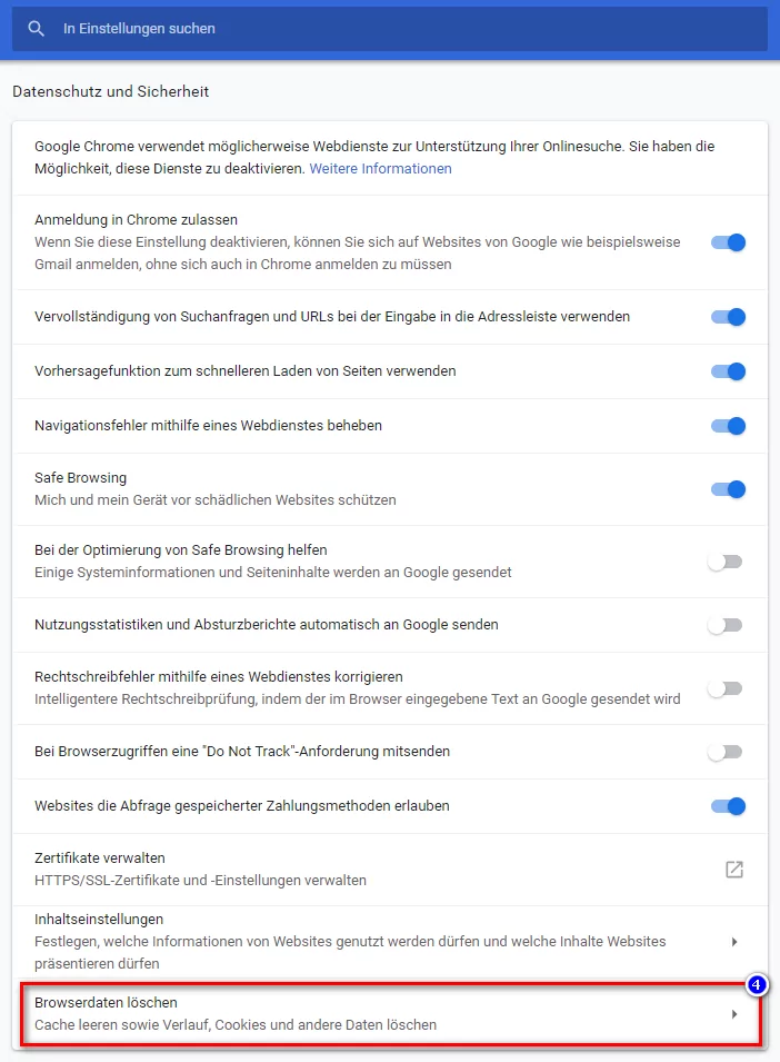 Chrome Browserdaten löschen