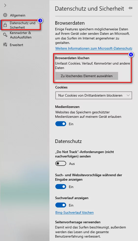 Edge Browserdaten löschen