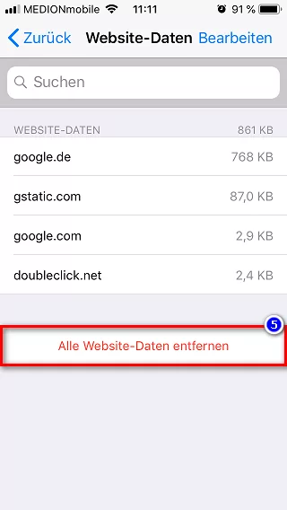 iOS Website-Daten entfernen