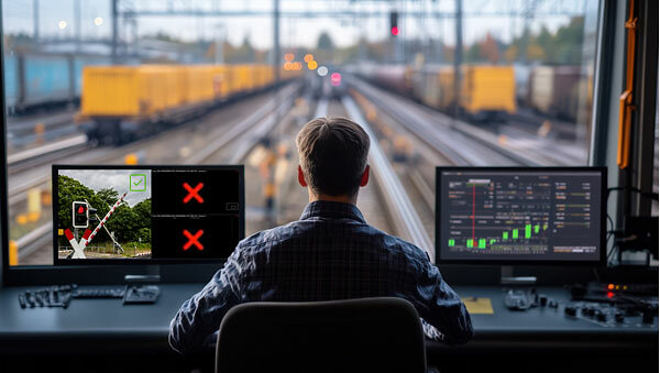 A man is sitting in front of two computer monitors